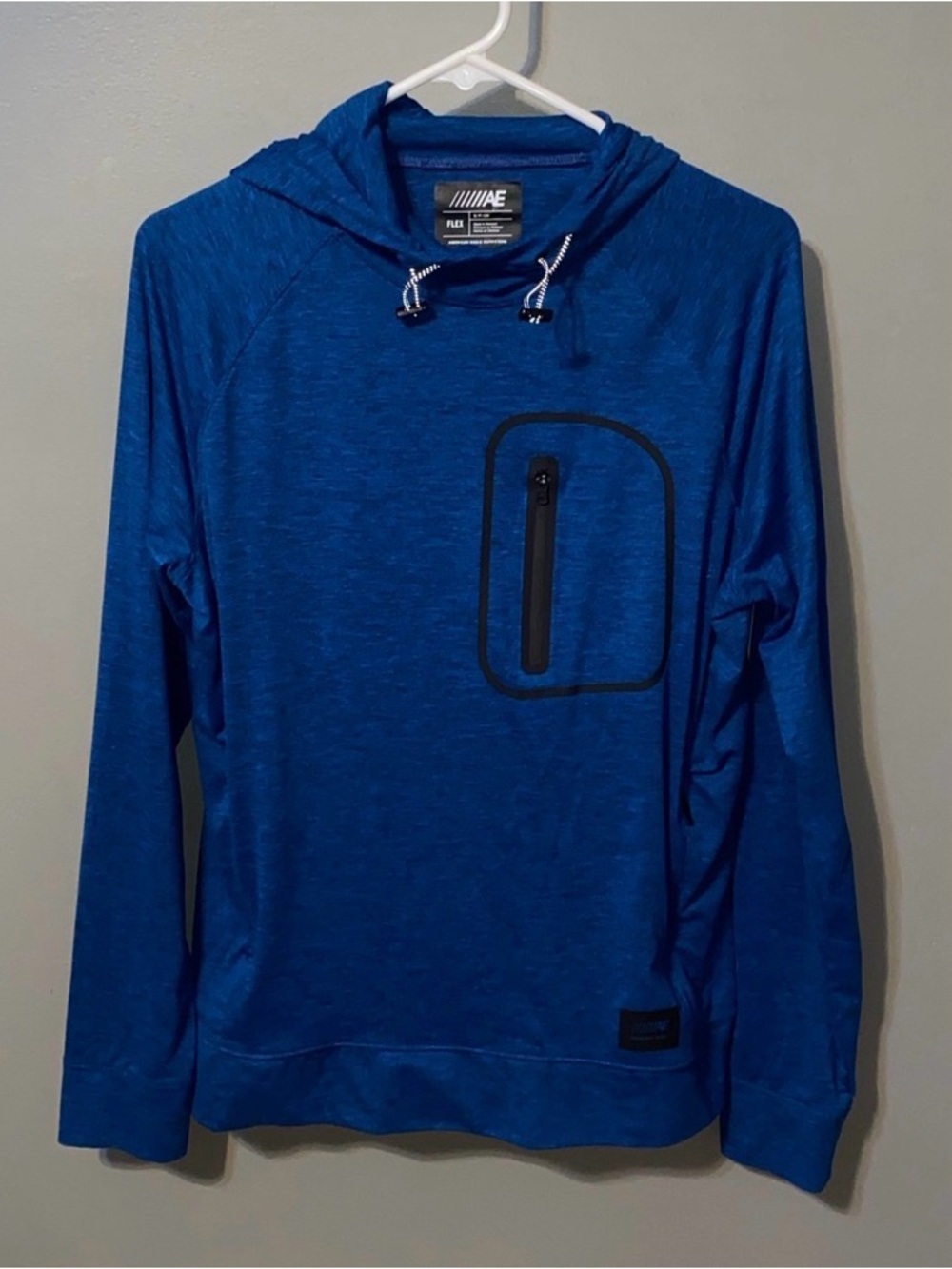 American Eagle Outfitters Blue Heather Flex Hoodie with Drawcords